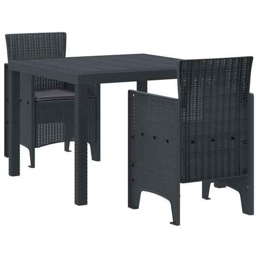 Set da Pranzo per Giardino 3 pcs Antracite Rattan Polt
