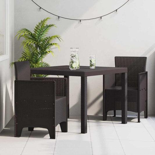Set da Pranzo per Giardino 3 pcs Marrone Rattan Polt