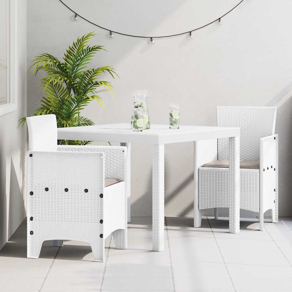 Set da Pranzo per Giardino 3 pz Bianco Polipropilene