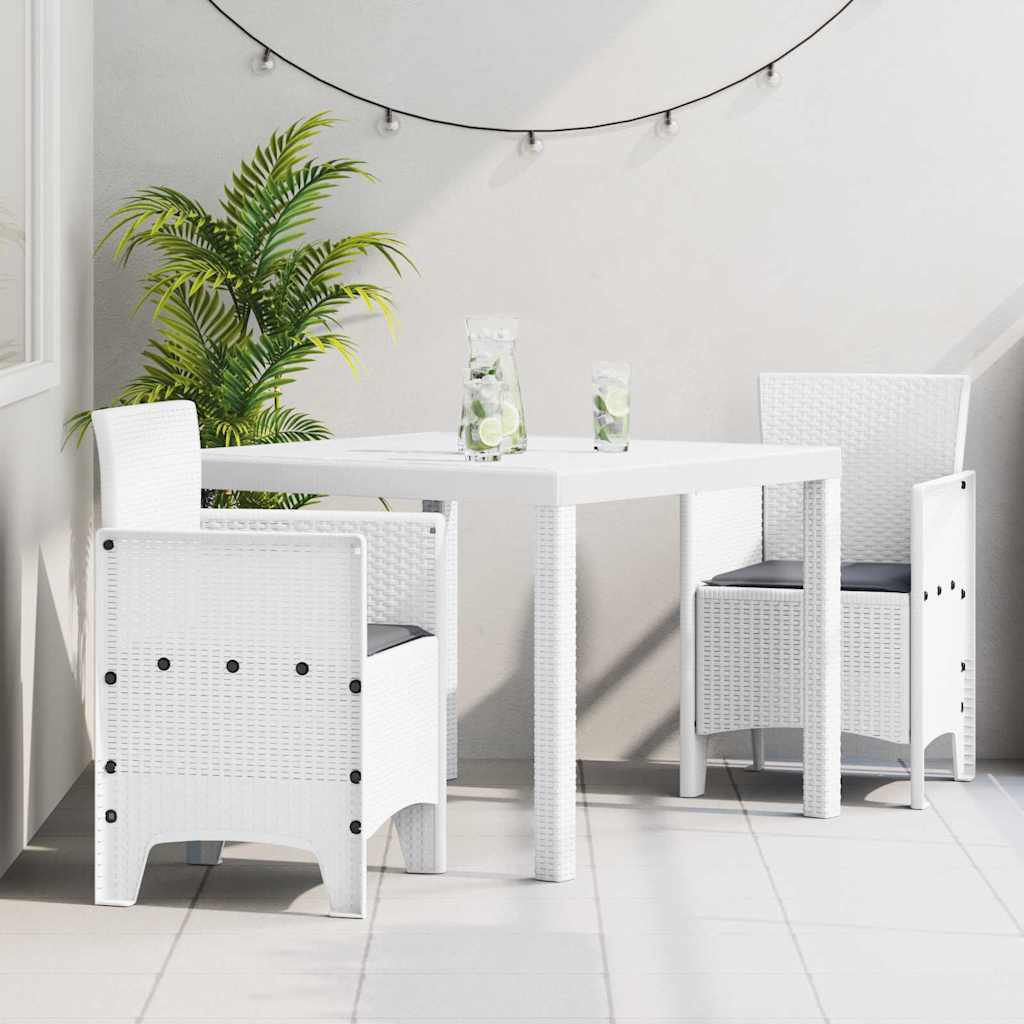 Set da Pranzo per Giardino 3 pz Bianco Polipropilene