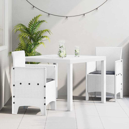 Set da Pranzo per Giardino 3 pcs Bianco Rattan Polt - homemem39