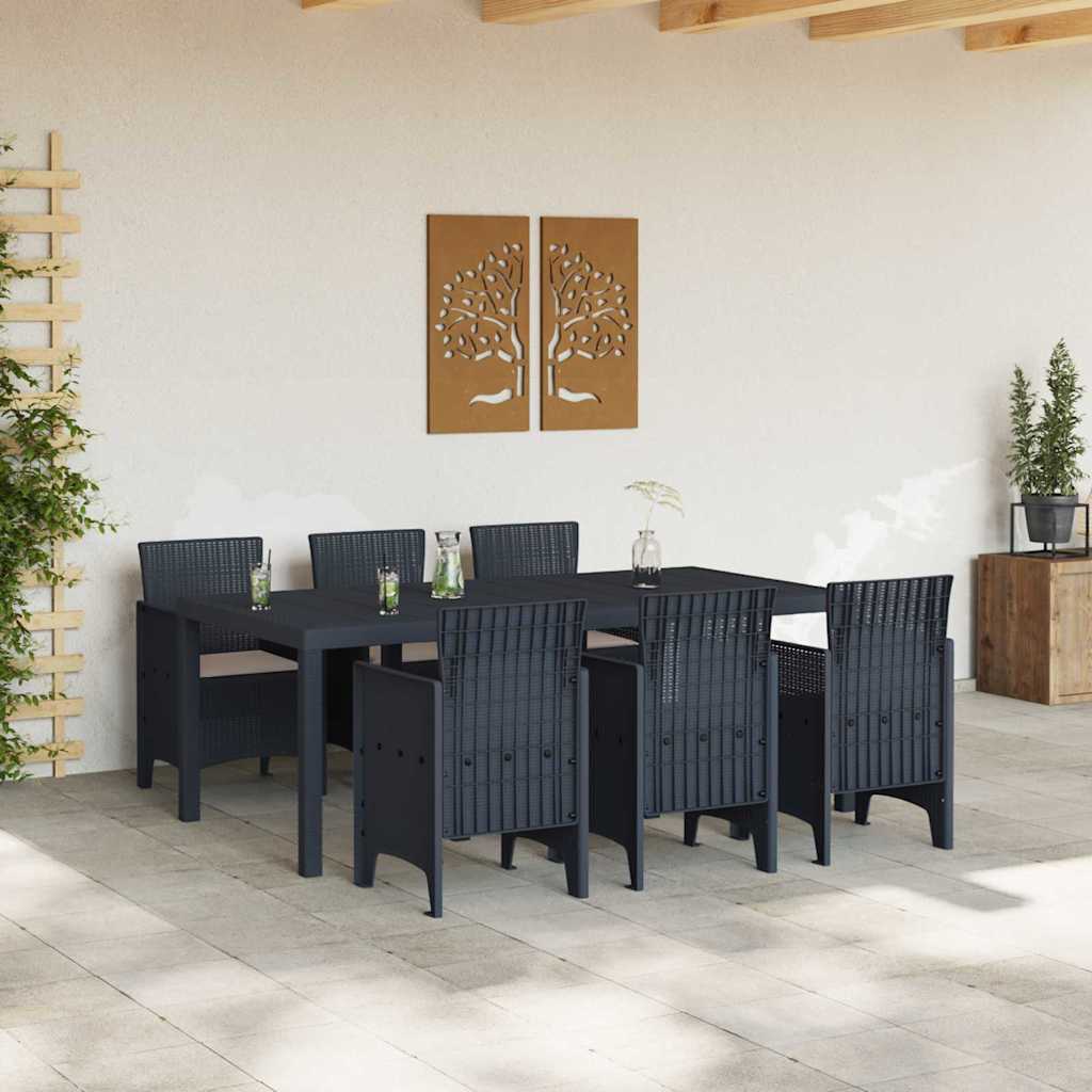 Set da Pranzo per Giardino 7 pcs Antracite Rattan Polt - homemem39