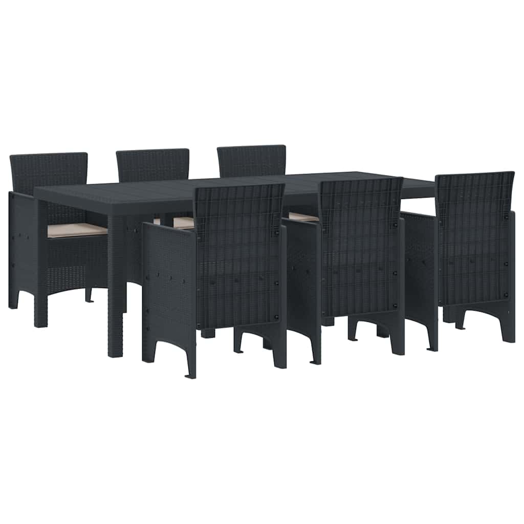 Set da Pranzo per Giardino 7 pcs Antracite Rattan Polt - homemem39
