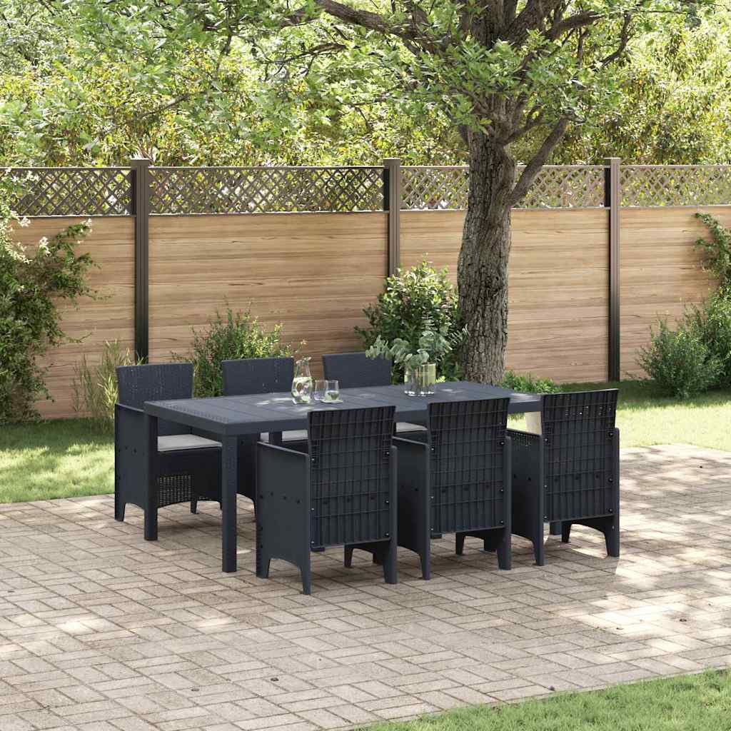 Set da Pranzo per Giardino 7 pcs Antracite Rattan Polt - homemem39