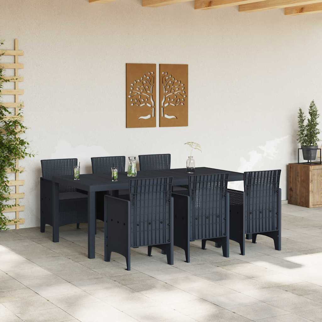 Set da Pranzo per Giardino 7 pcs Antracite Rattan Polt - homemem39