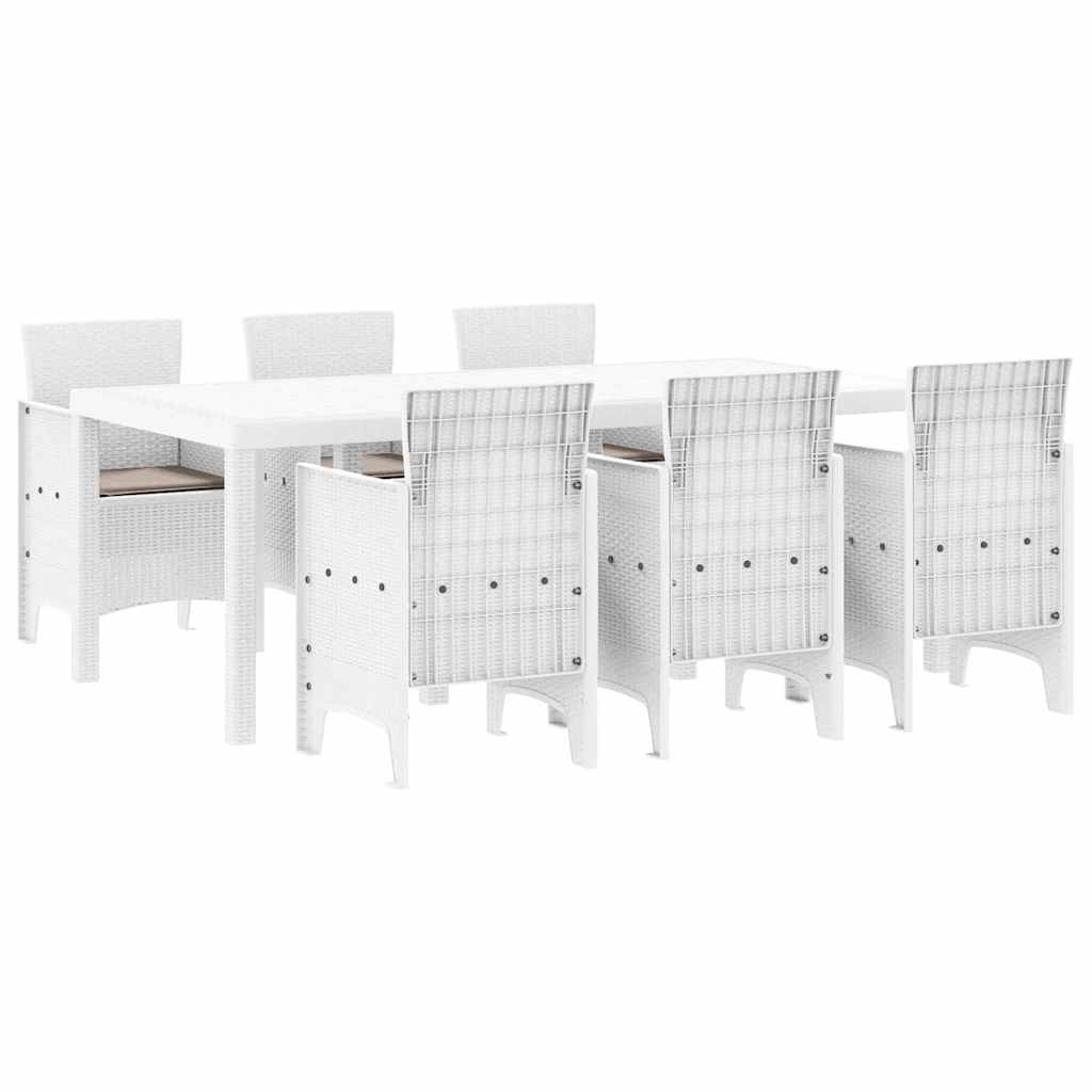 Set da Pranzo per Giardino 7 pcs Bianco Rattan Polt - homemem39