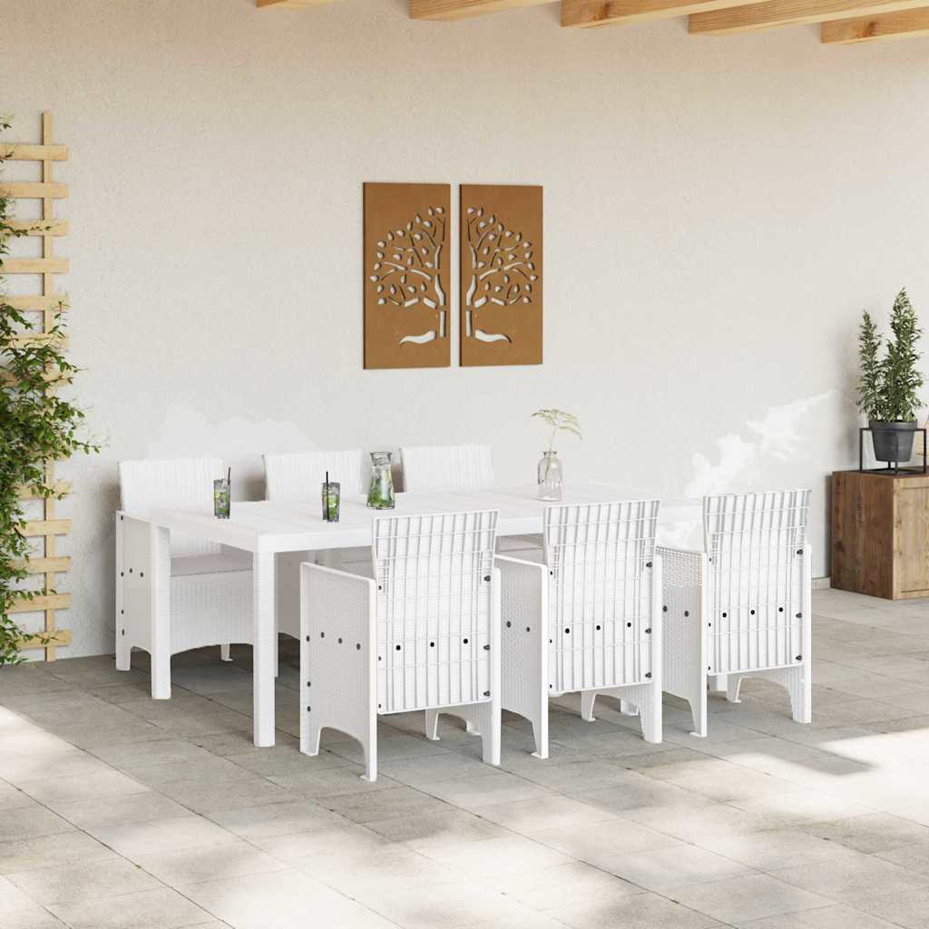 Set da Pranzo per Giardino 7 pcs Bianco Rattan Polt - homemem39