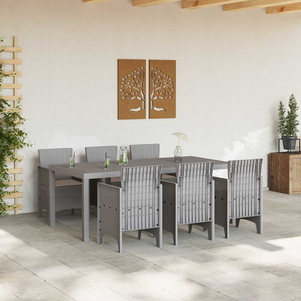 Set da Pranzo per Giardino 7 pcs Grigio chiaro Rattan Polt - homemem39