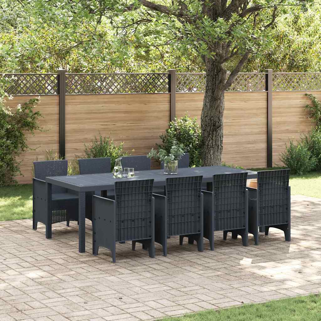 Set da Pranzo per Giardino 9 pcs Antracite Rattan Polt - homemem39
