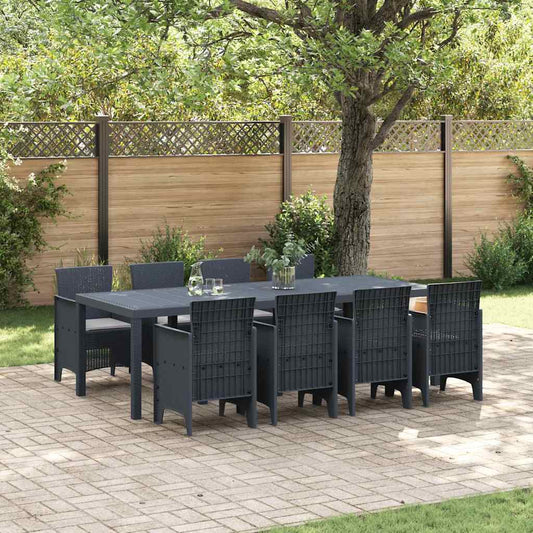 Set da Pranzo per Giardino 9 pcs Antracite Rattan Polt - homemem39