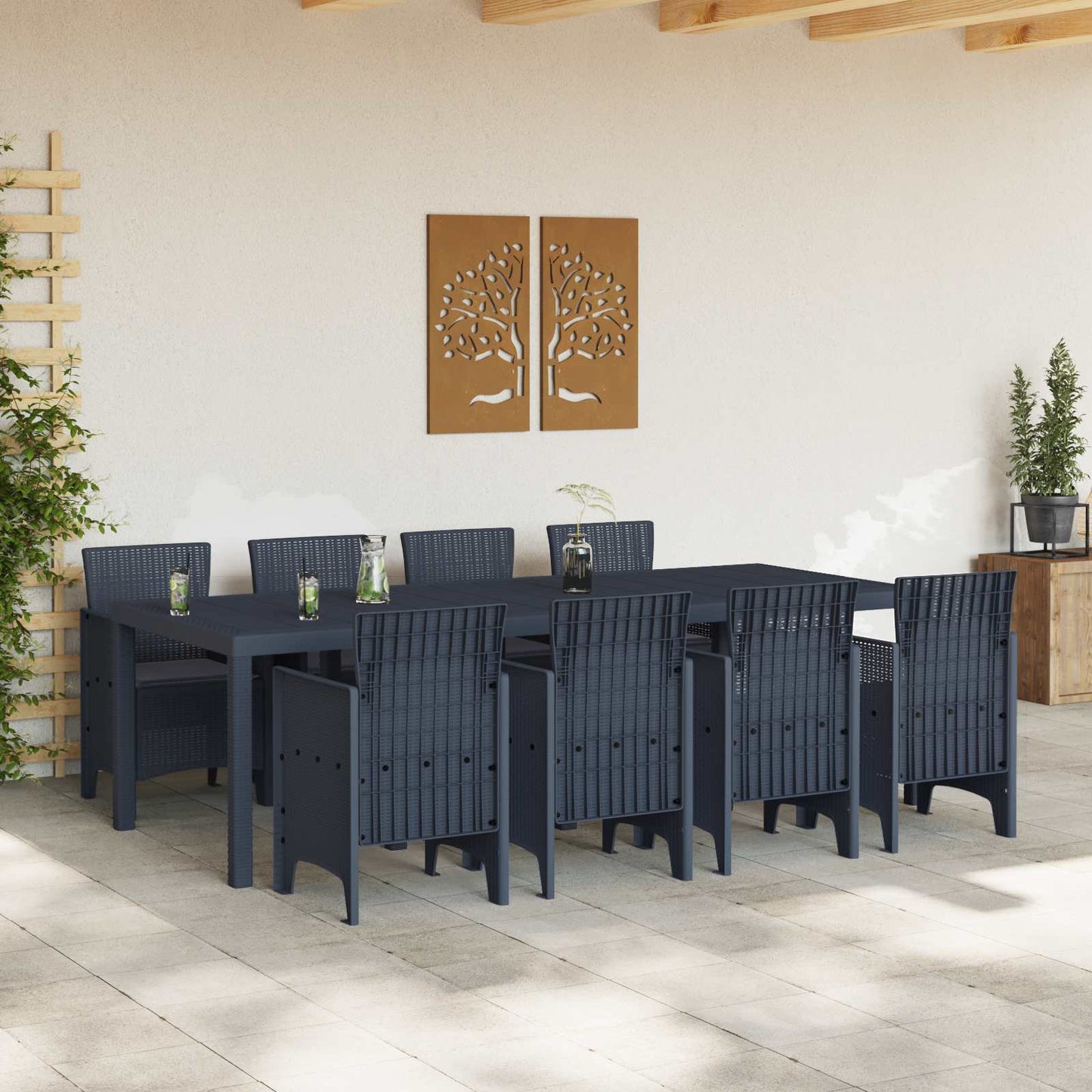 Set da Pranzo per Giardino 9 pz Antracite Polipropilene