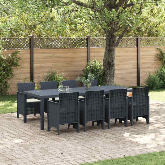 Set da Pranzo per Giardino 9 pcs Antracite Rattan Polt - homemem39