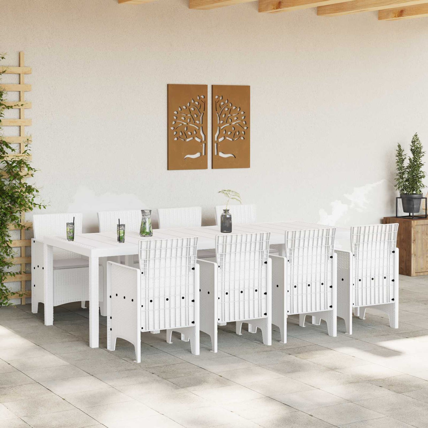 Set da Pranzo per Giardino 9 pz Bianco Polipropilene