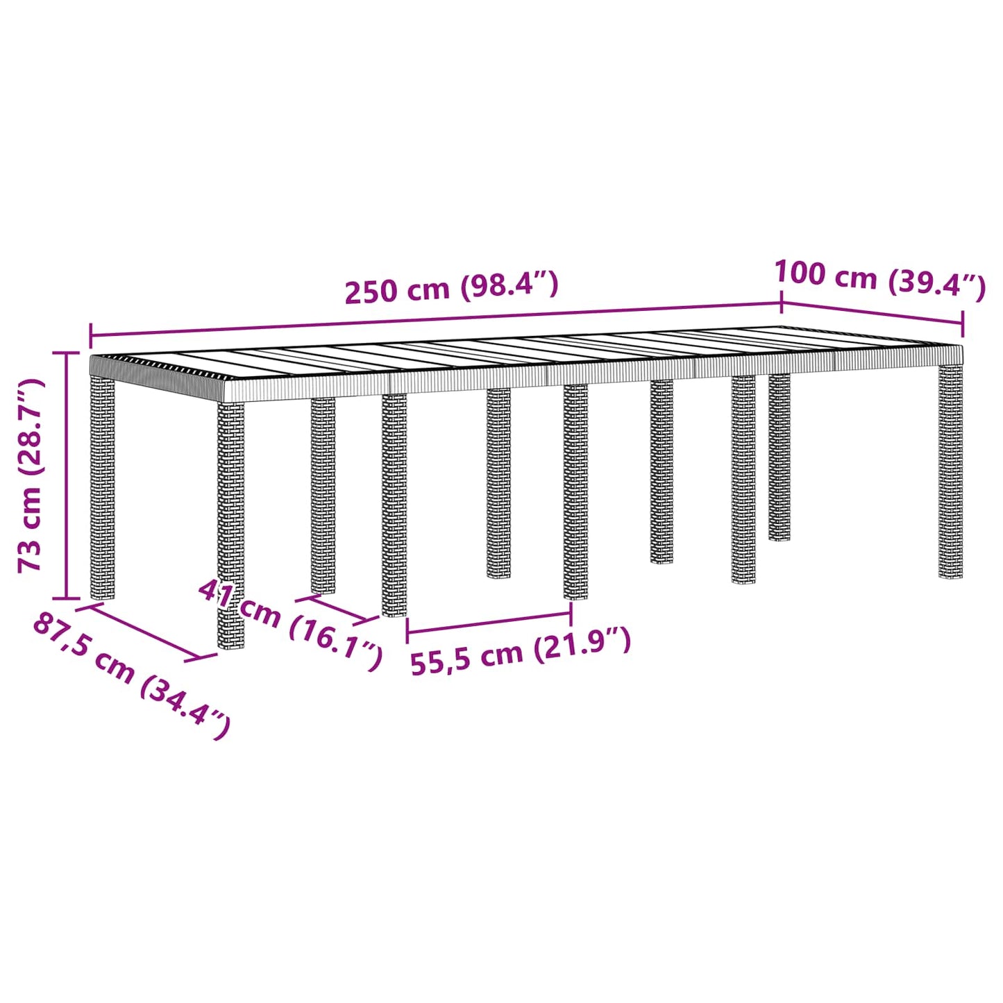 Set da Pranzo per Giardino 9 pcs Bianco Rattan Polt