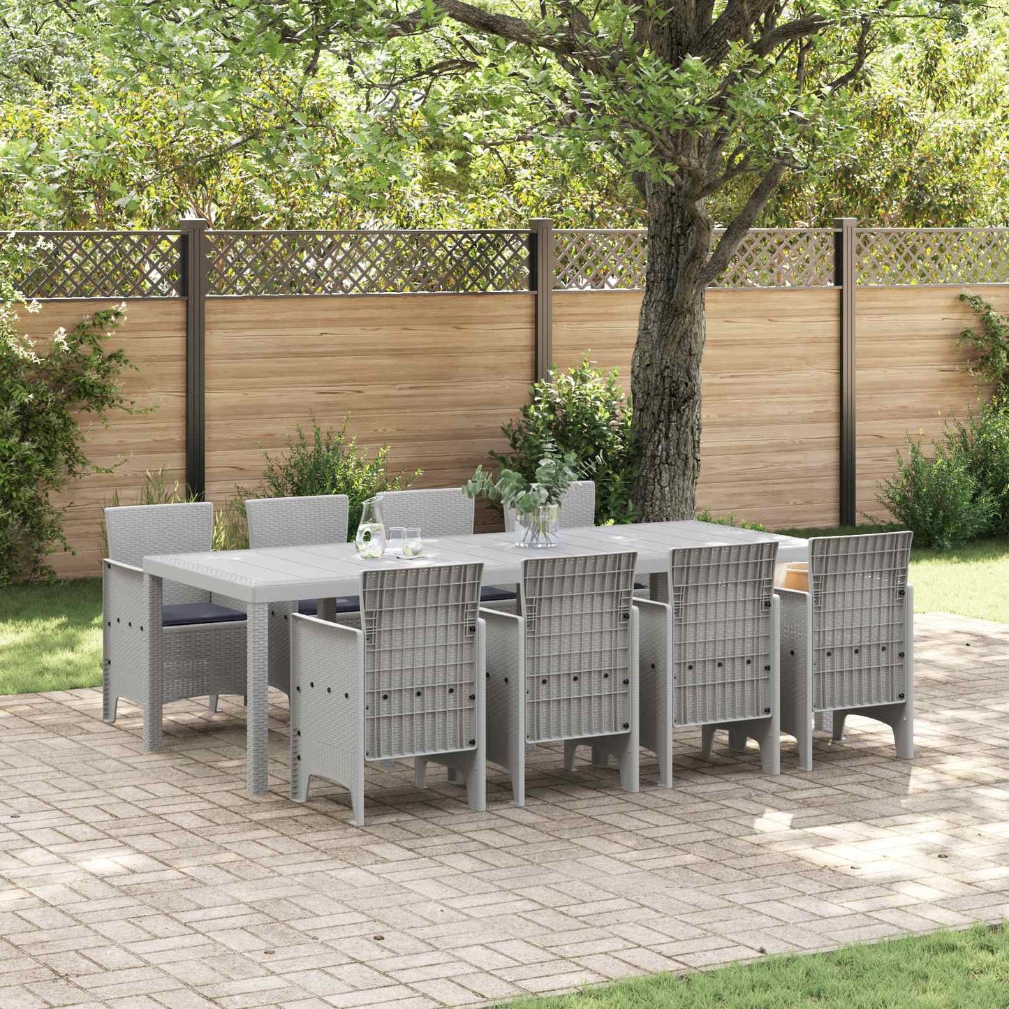 Set da Pranzo per Giardino 9 pz Bianco Polipropilene