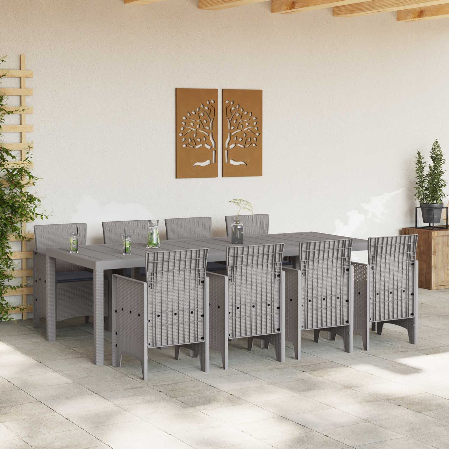 Set da Pranzo per Giardino 9 pz Bianco Polipropilene
