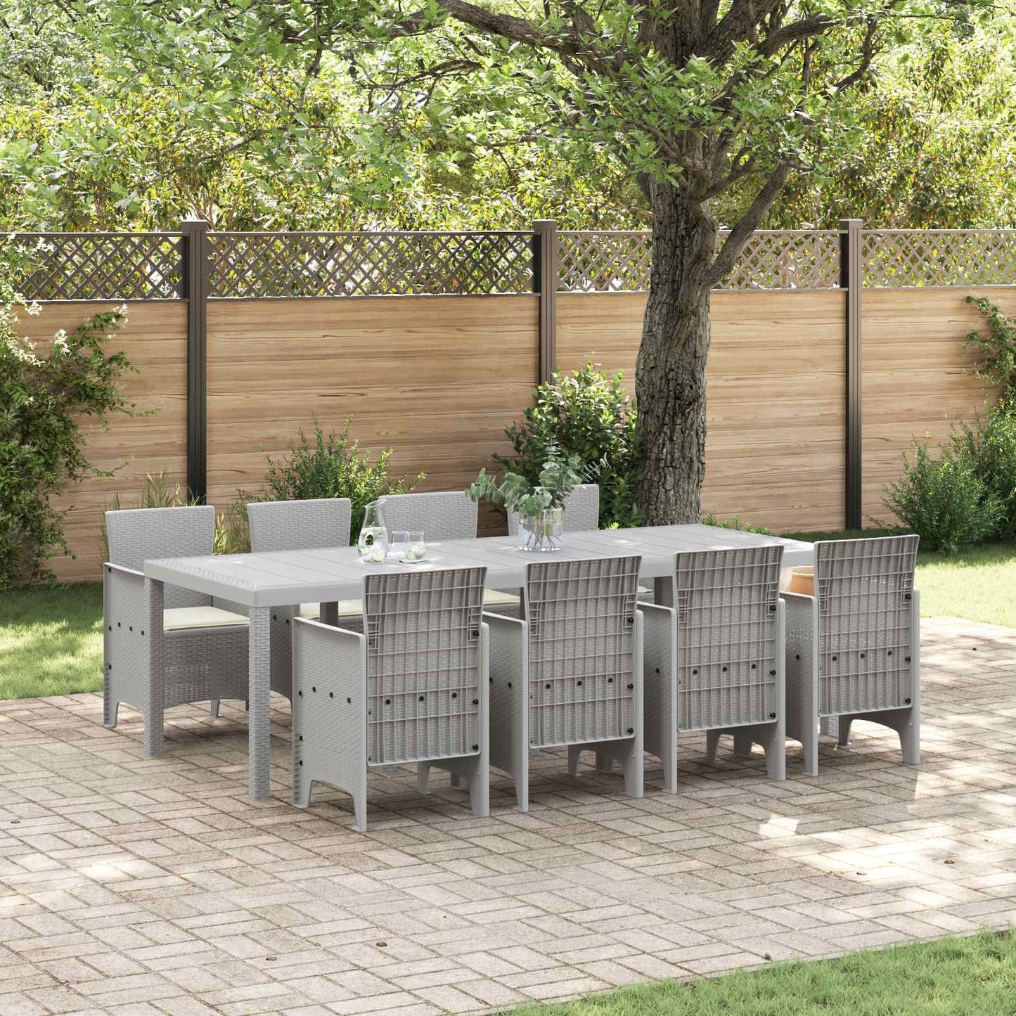 Set da Pranzo per Giardino 9 pz Bianco Polipropilene