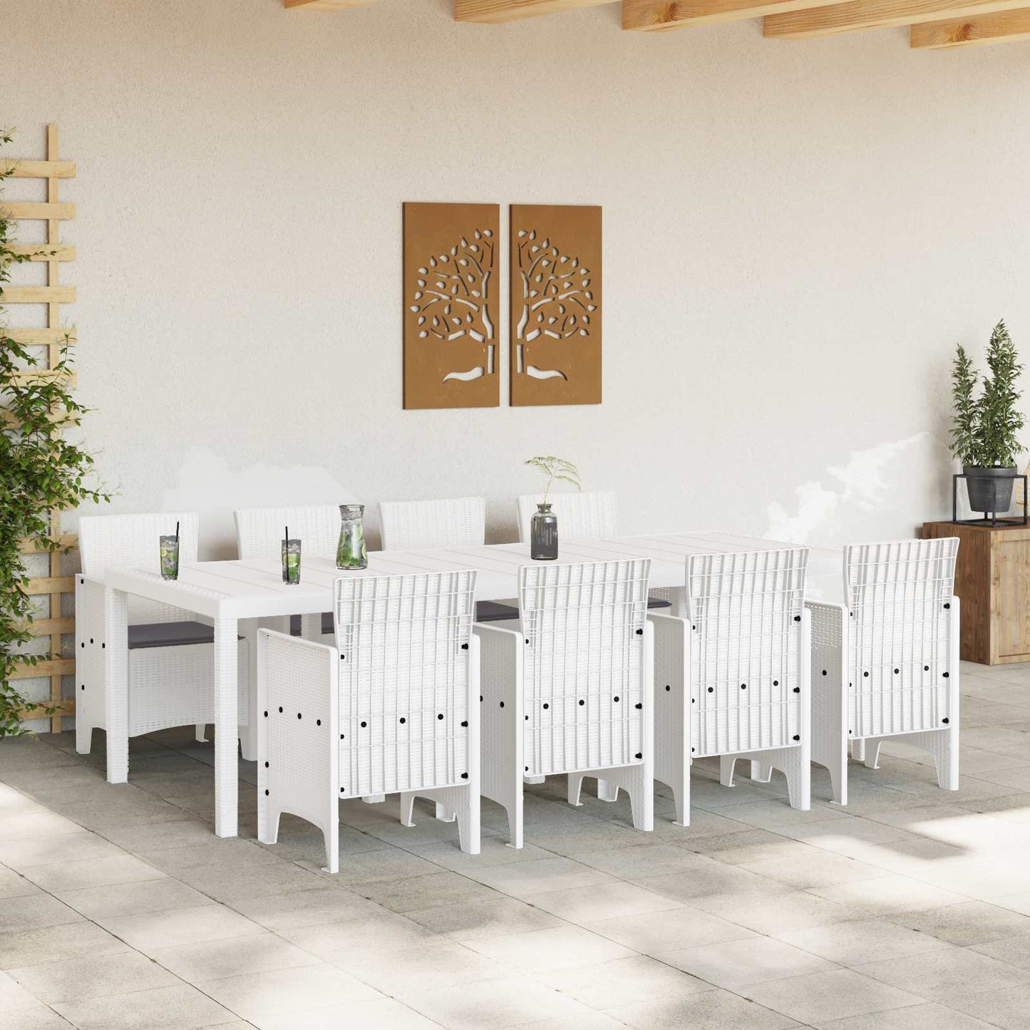 Set da Pranzo per Giardino 9 pz Grigio chiaro Polipropilene