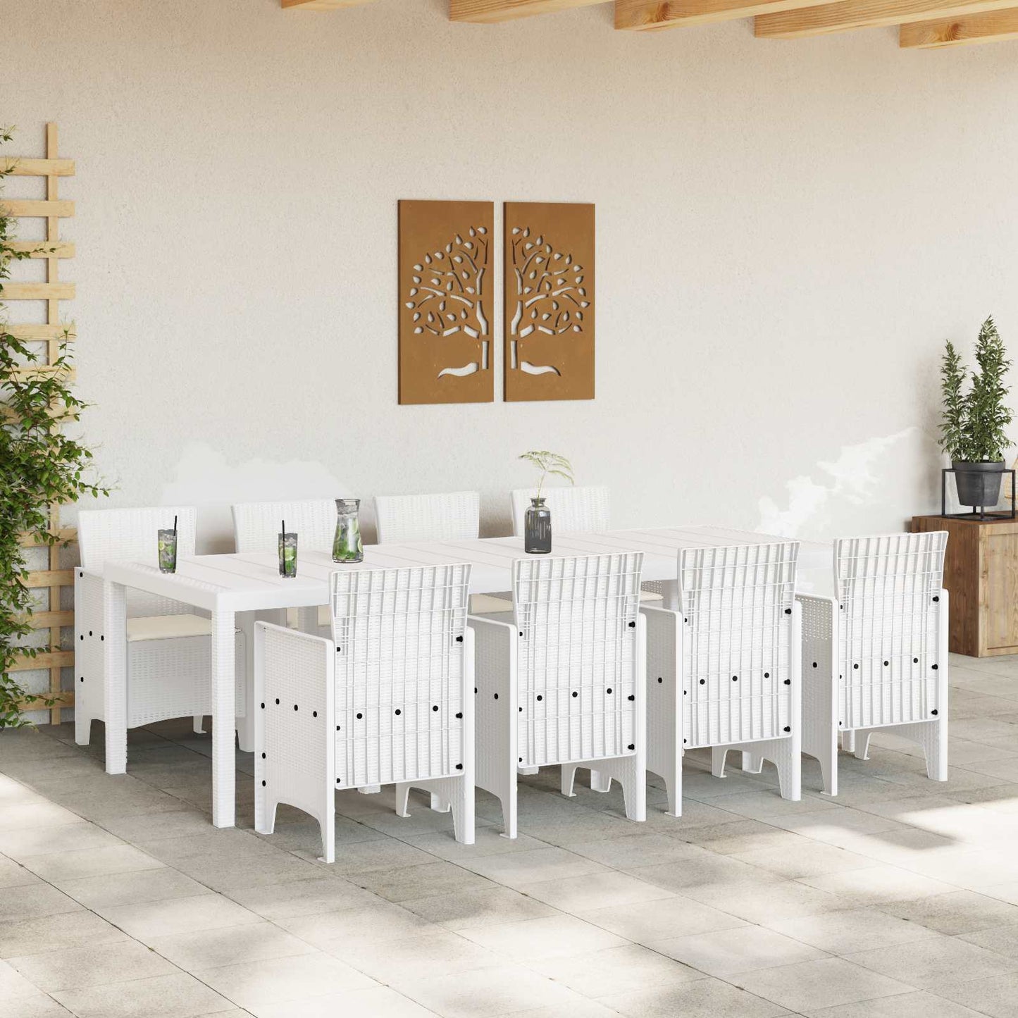 Set da Pranzo per Giardino 9 pz Grigio chiaro Polipropilene