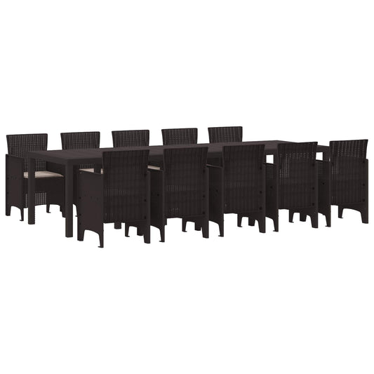 Set da Pranzo per Giardino 11 pcs Marrone e taupe Poly Rattan