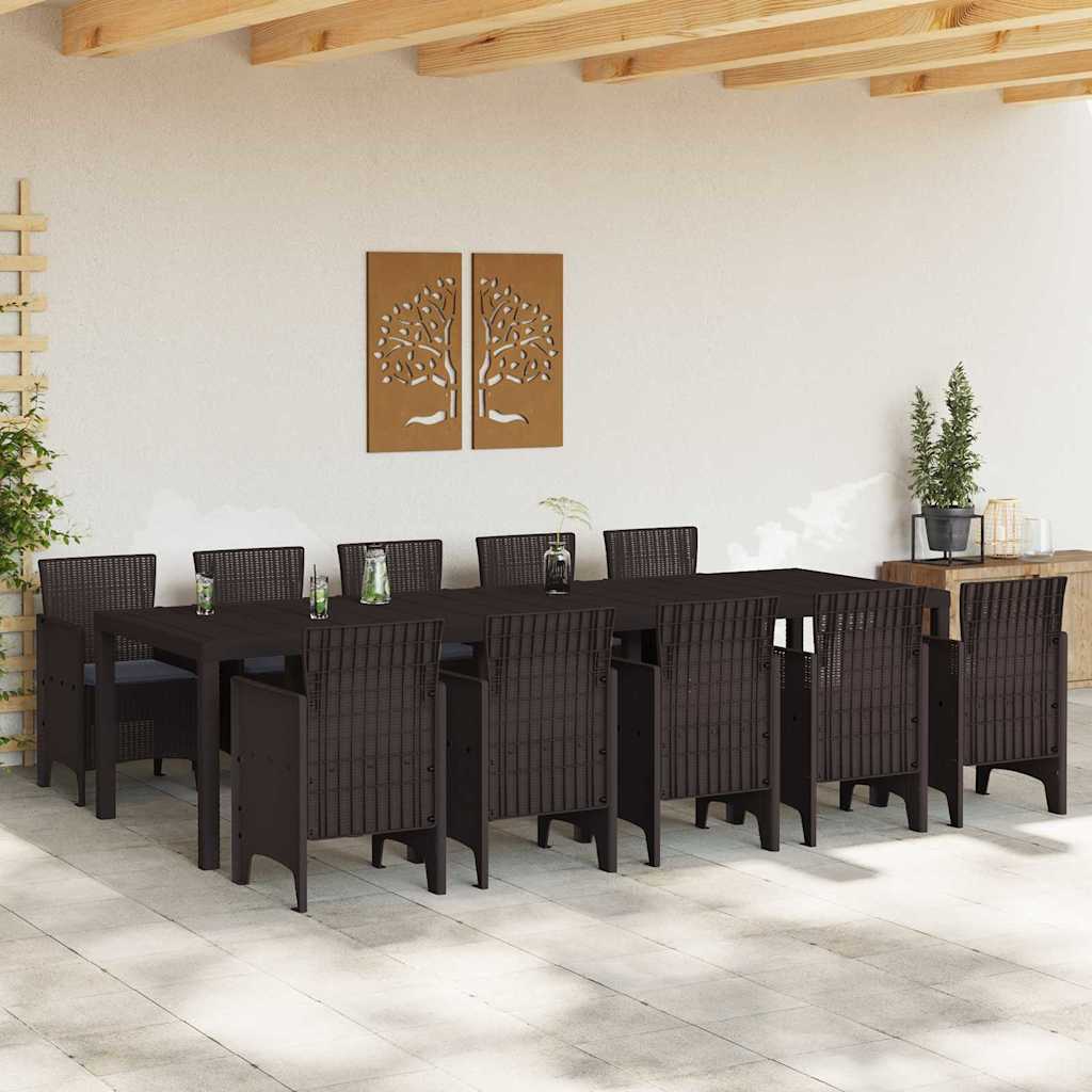 Set da Pranzo per Giardino 11 pcs Marrone e Antracite Rattan - homemem39