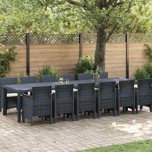 Set da Pranzo per Giardino 13 pcs Antracite Rattan Polt - homemem39