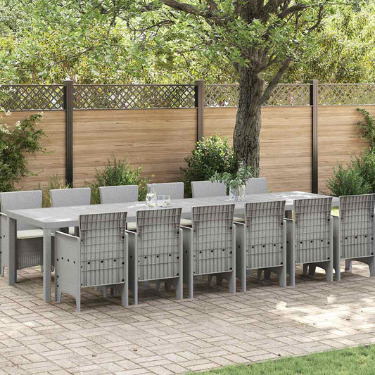 Set da Pranzo per Giardino 13 pcs Grigio chiaro Rattan Polt - homemem39