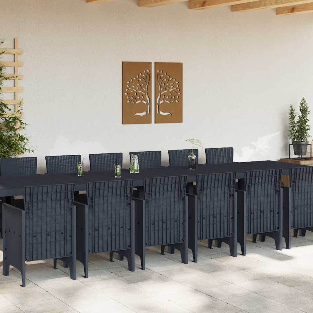 Set da Pranzo per Giardino 15 pcs Antracite Rattan Polt - homemem39