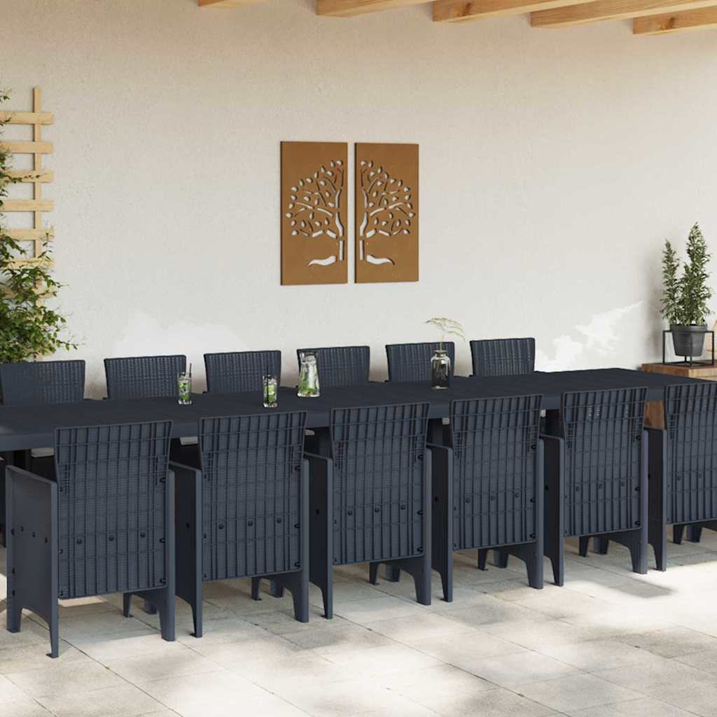Set da Pranzo per Giardino 15 pcs Antracite Rattan Polt - homemem39