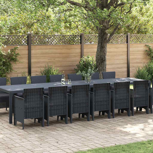 Set da Pranzo per Giardino 15 pcs Antracite Rattan Polt - homemem39