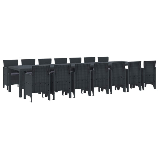 Set da pranzo da giardino con cuscini 15 pz Antracite PP
