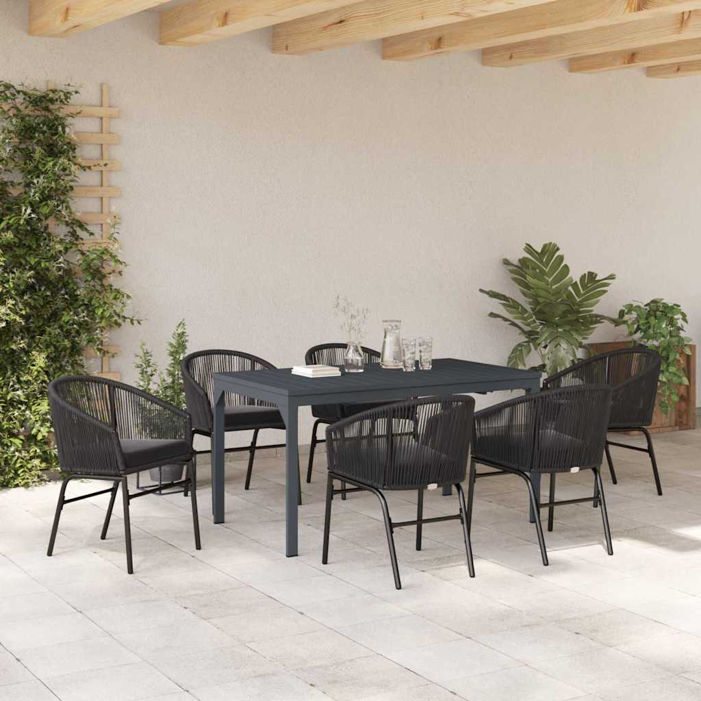 Set da Pranzo per Giardino 7 pcs Nero Poly Rattan - homemem39