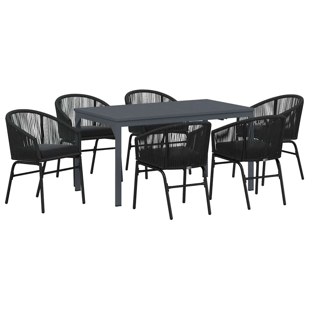 Set da Pranzo per Giardino 7 pcs Nero Poly Rattan - homemem39