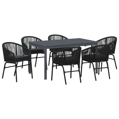 Set da Pranzo per Giardino 7 pcs Nero polyrattan | homemem39
