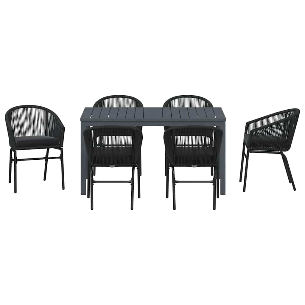 Set da Pranzo per Giardino 7 pcs Nero Poly Rattan - homemem39