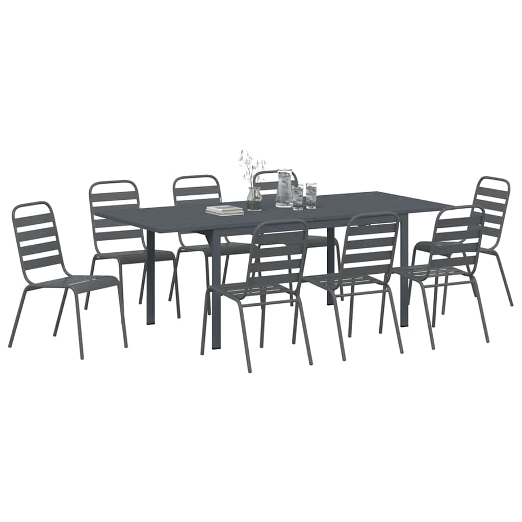 Set da Pranzo per Giardino 9 pcs Antracite Acciaio - homemem39