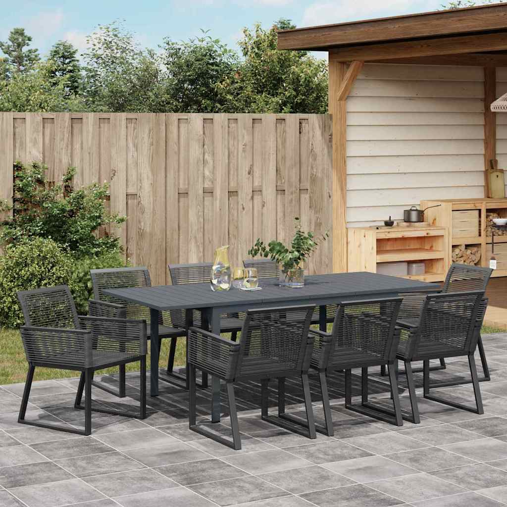 Set da Pranzo per Giardino 9 pcs Nero Poly Rattan - homemem39