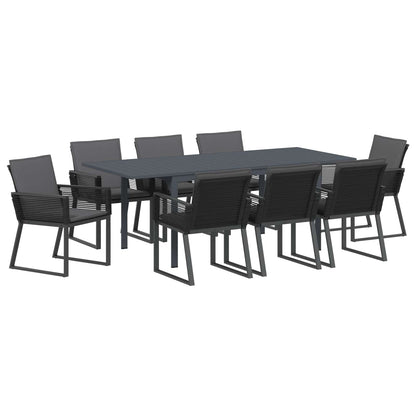 Set da Pranzo per Giardino 9 pcs Nero polyrattan | homemem39