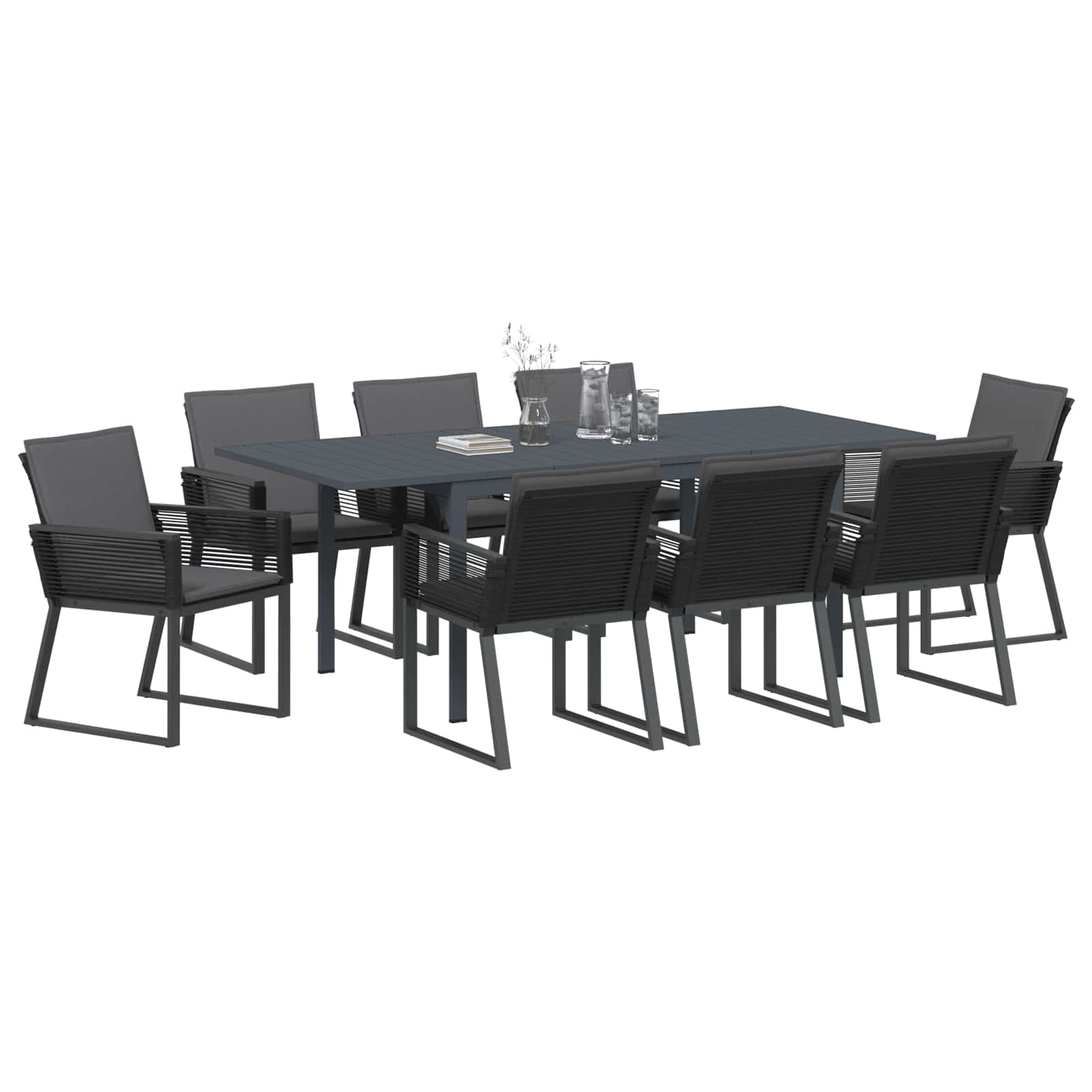 Set da Pranzo per Giardino 9 pcs Nero polyrattan | homemem39