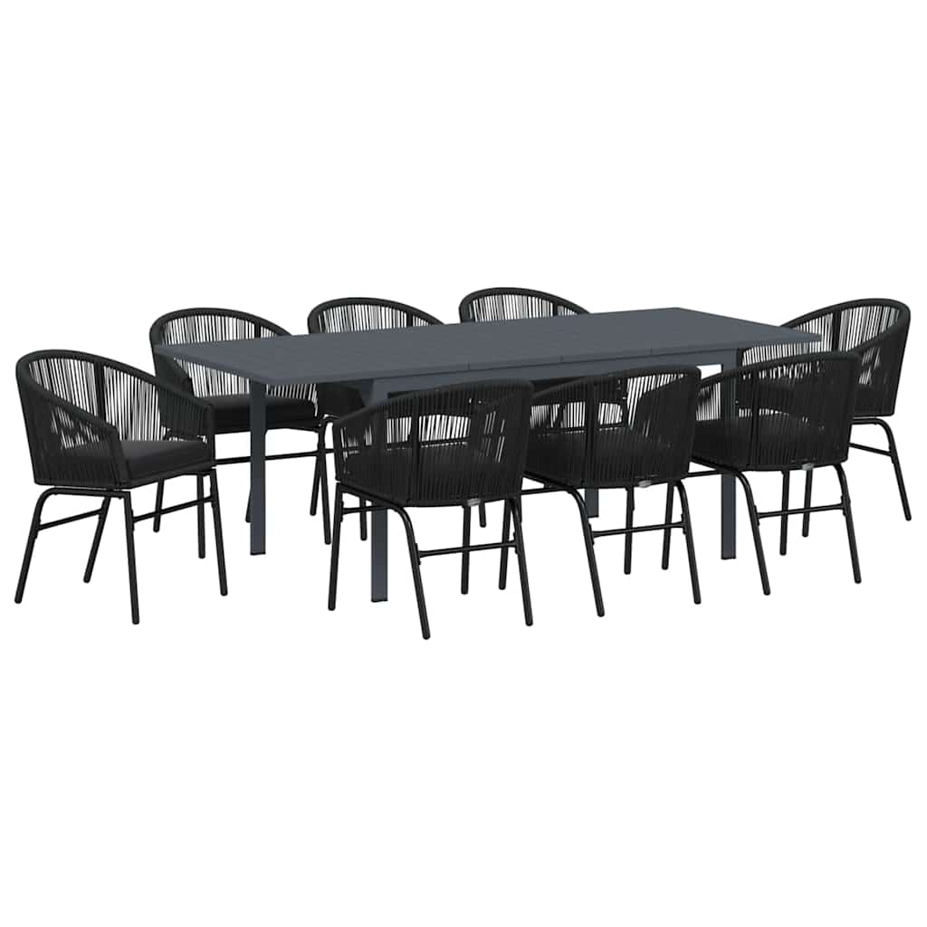 Set da Pranzo per Giardino 9 pcs Nero Poly Rattan - homemem39