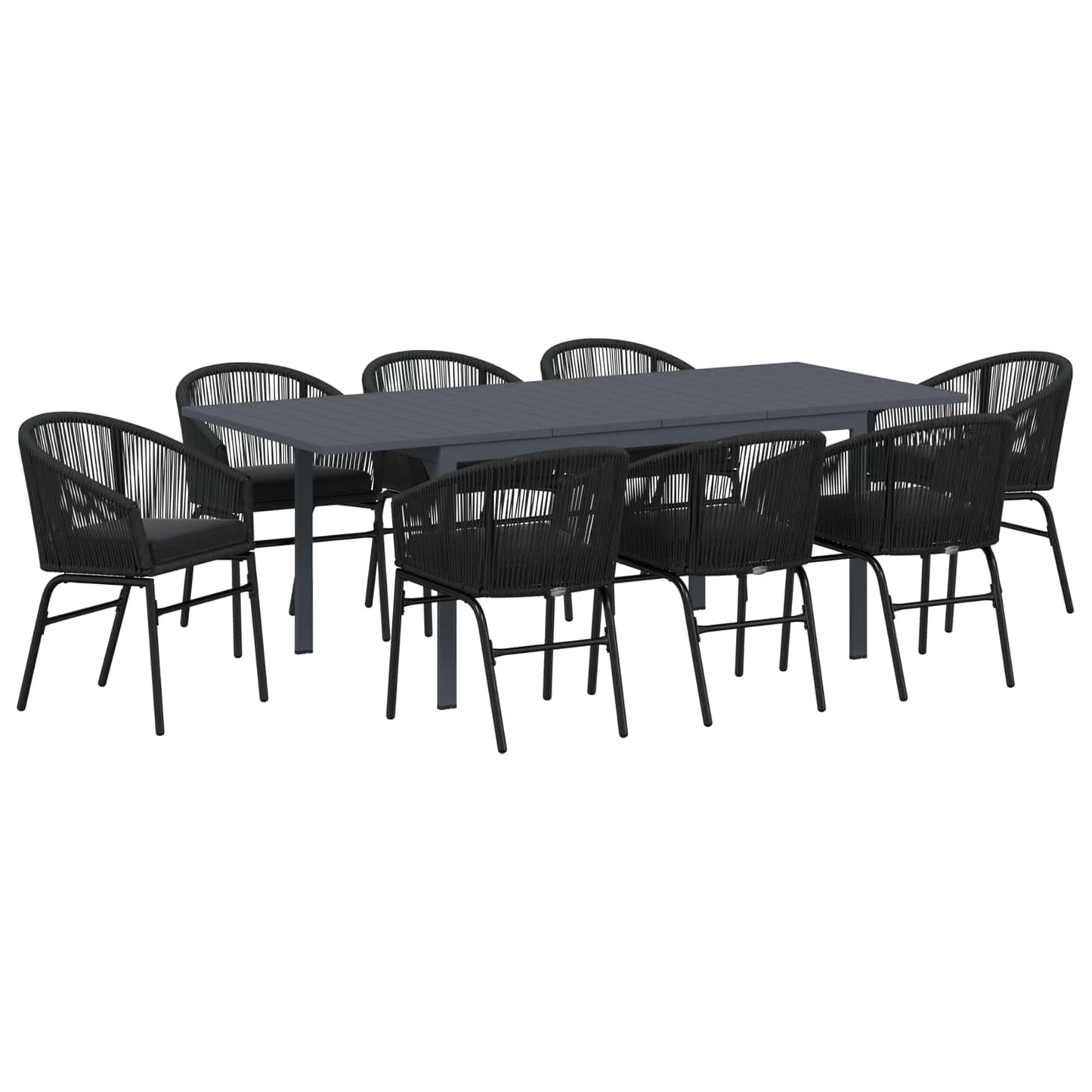 Set da Pranzo per Giardino 9 pcs Nero polyrattan