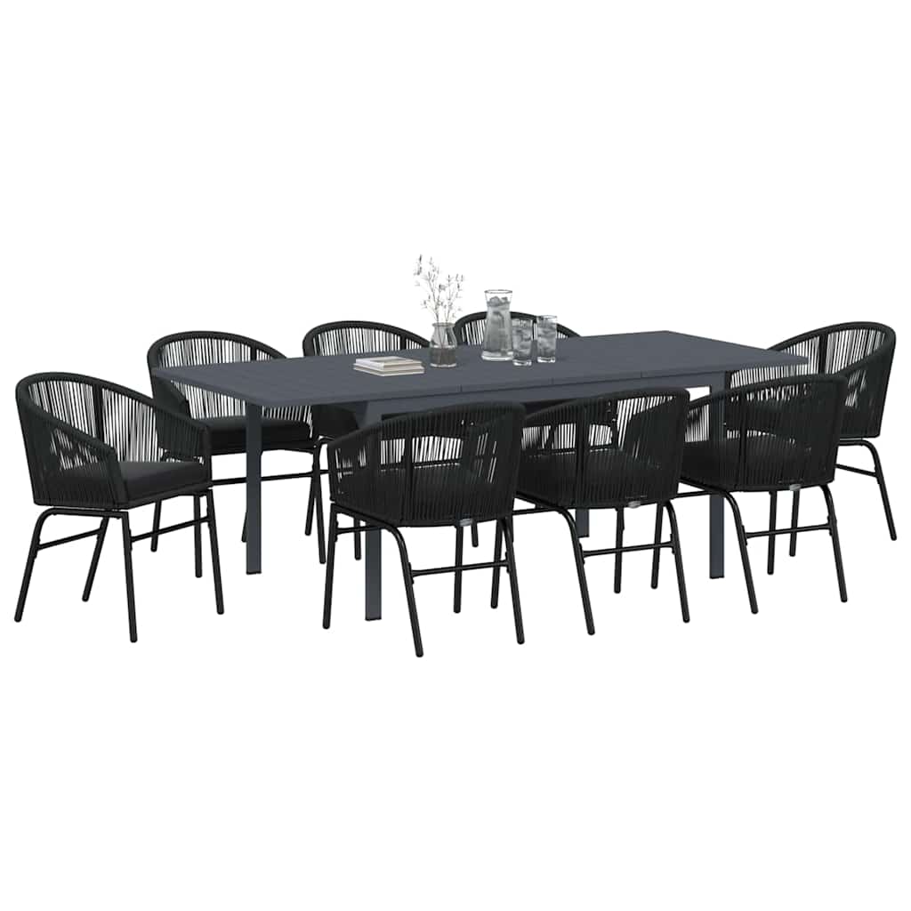 Set da Pranzo per Giardino 9 pcs Nero Poly Rattan - homemem39