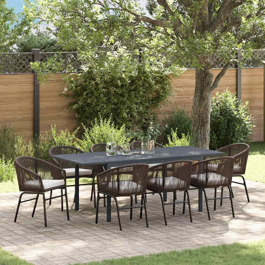 Set da Pranzo per Giardino 9 pcs Marrone Poly Rattan - homemem39