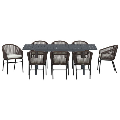 Set da Pranzo per Giardino 9 pcs Marrone polyrattan