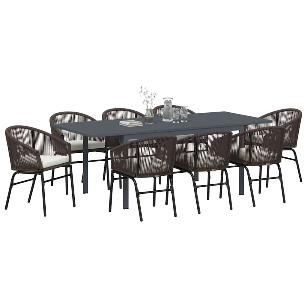 Set da Pranzo per Giardino 9 pcs Marrone Poly Rattan - homemem39
