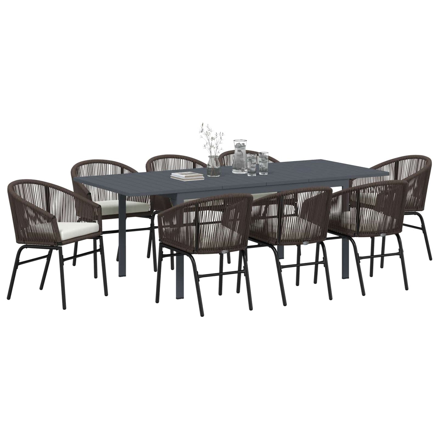 Set da Pranzo per Giardino 9 pcs Marrone polyrattan