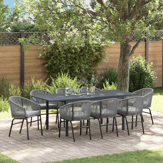 Set da Pranzo per Giardino 9 pcs Grigio Poly Rattan - homemem39
