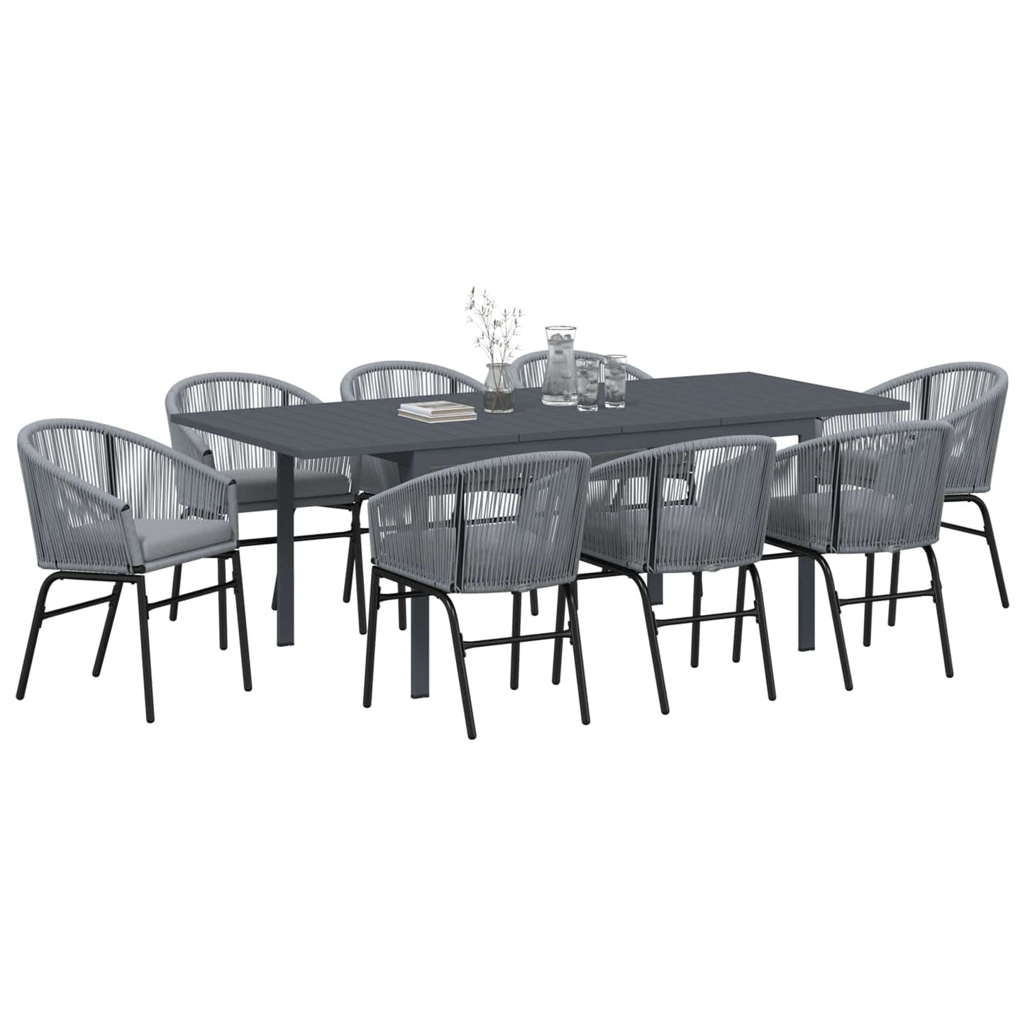 Set da Pranzo per Giardino 9 pcs Grigio polyrattan