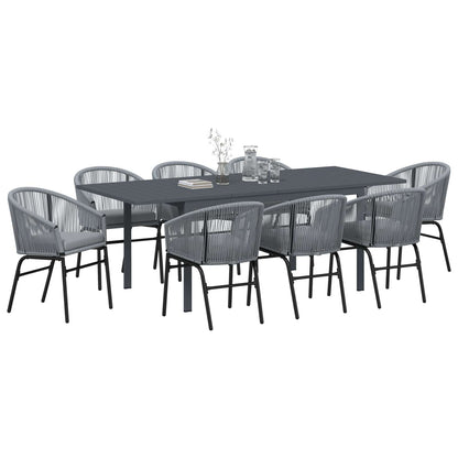 Set da Pranzo per Giardino 9 pcs Grigio polyrattan