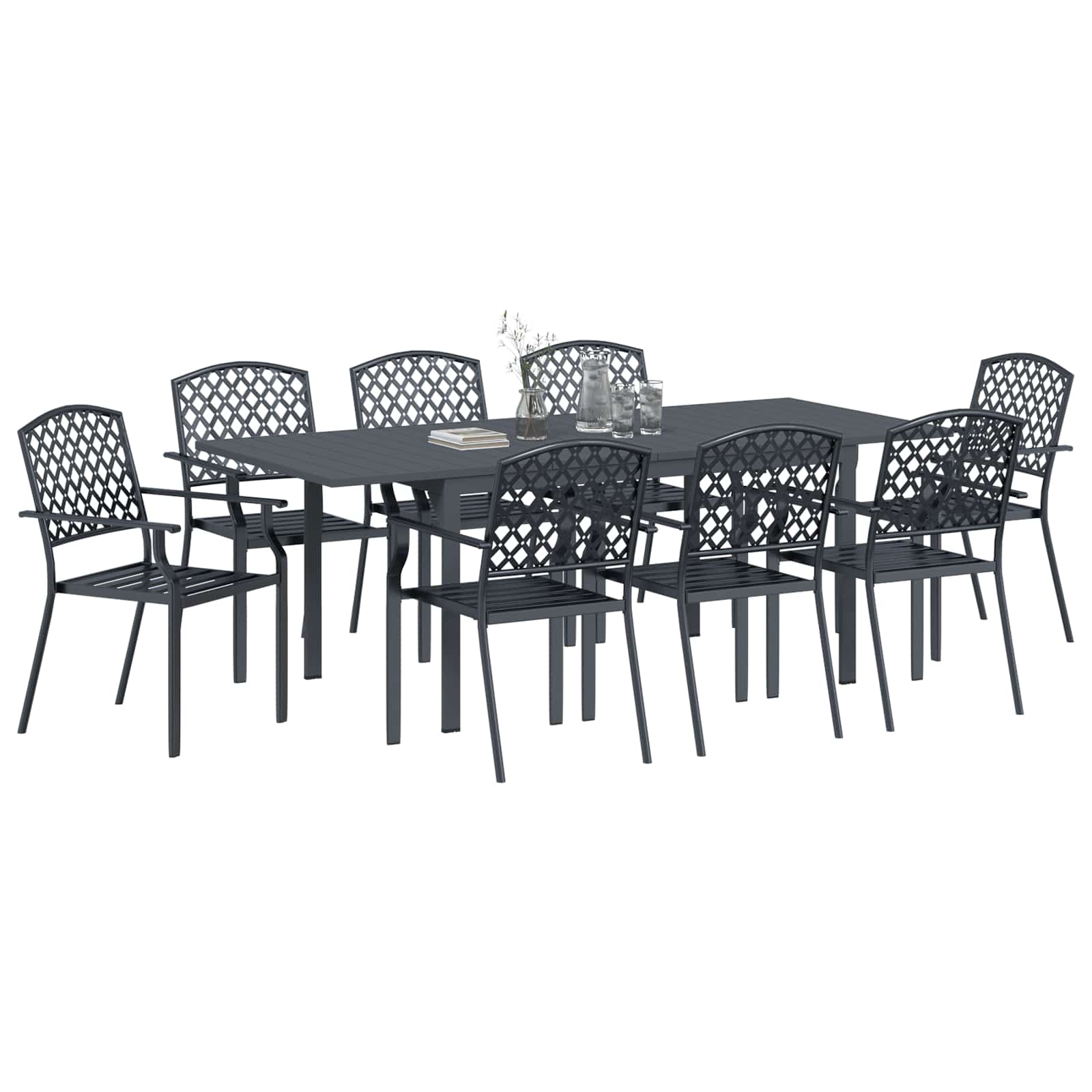 Set da Pranzo per Giardino 9 pcs Antracite Acciaio | homemem39
